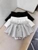 Gray High-Waist A-Line Fluffy Mini Skirt with Drawstring - Women's Spring/Summer Versatile Skirt Pants