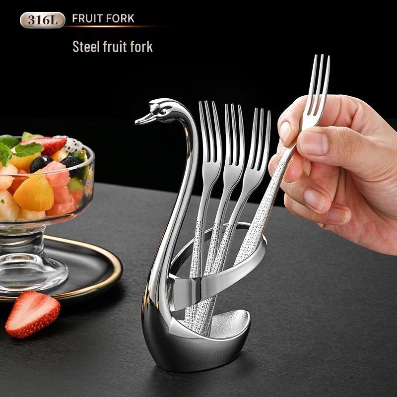 Elegant Swan Base Fruit Fork Set