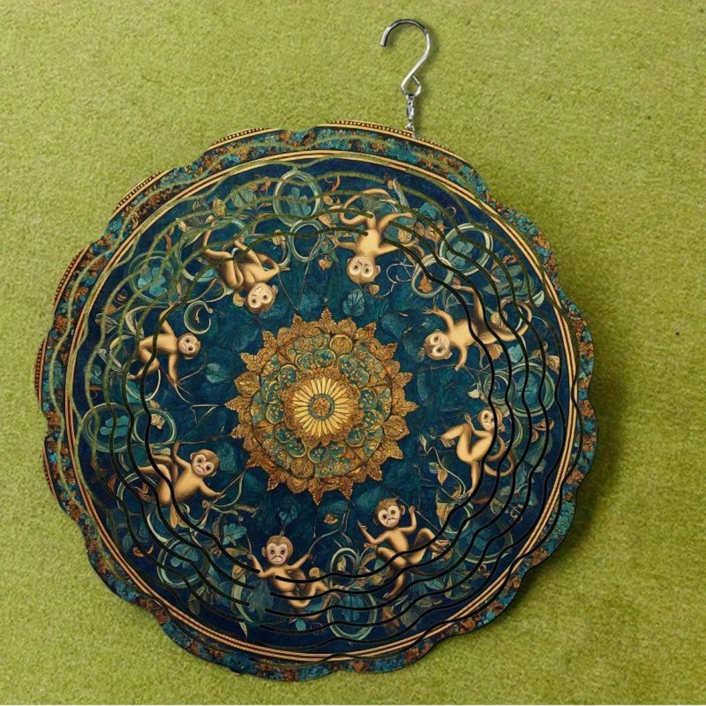 360 Rotating Blue Gold Mandala Wind Spinner Outdoor Decor for Garden Patio Balcony Yard Hanging Metal Art No Electricity Needed Year Round