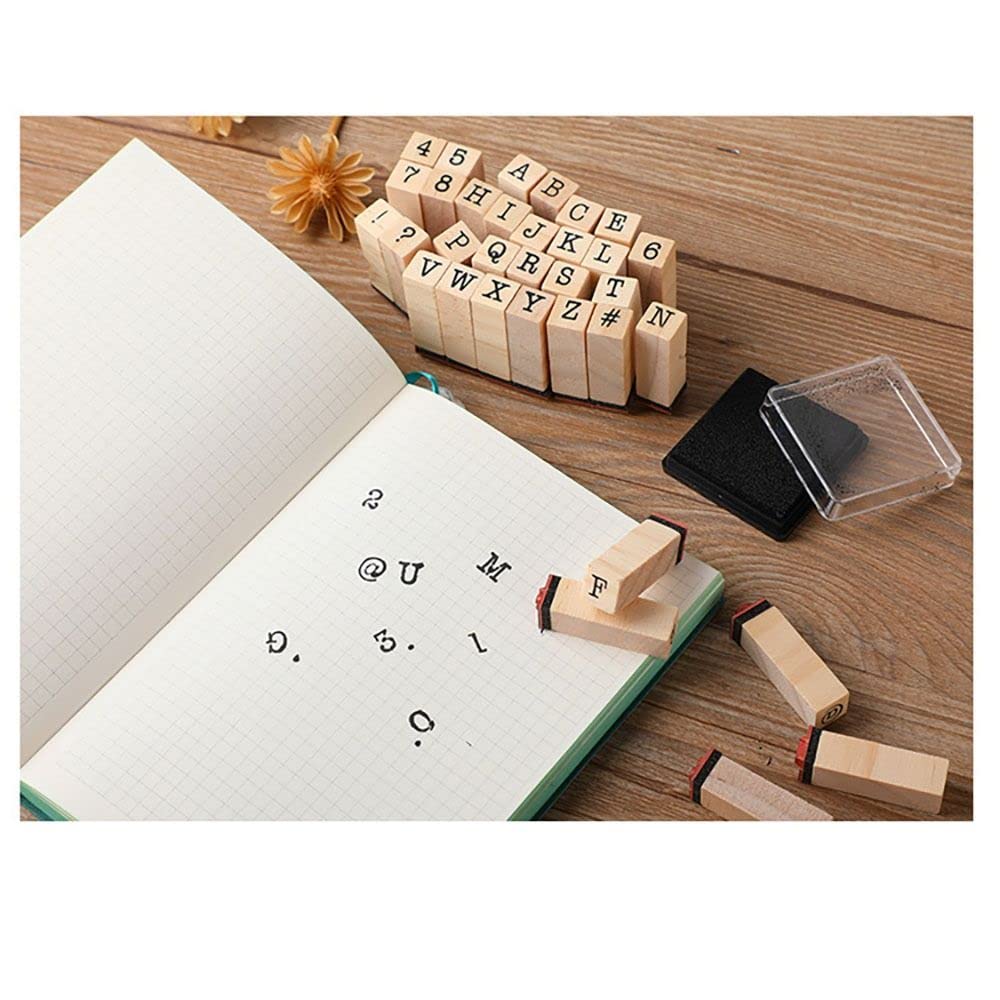 40 Pieces Alphabet Stamps Vintage Wooden Rubber Letter Standard Stamp Set for Craft Card Making Planner Scrapbook Journal