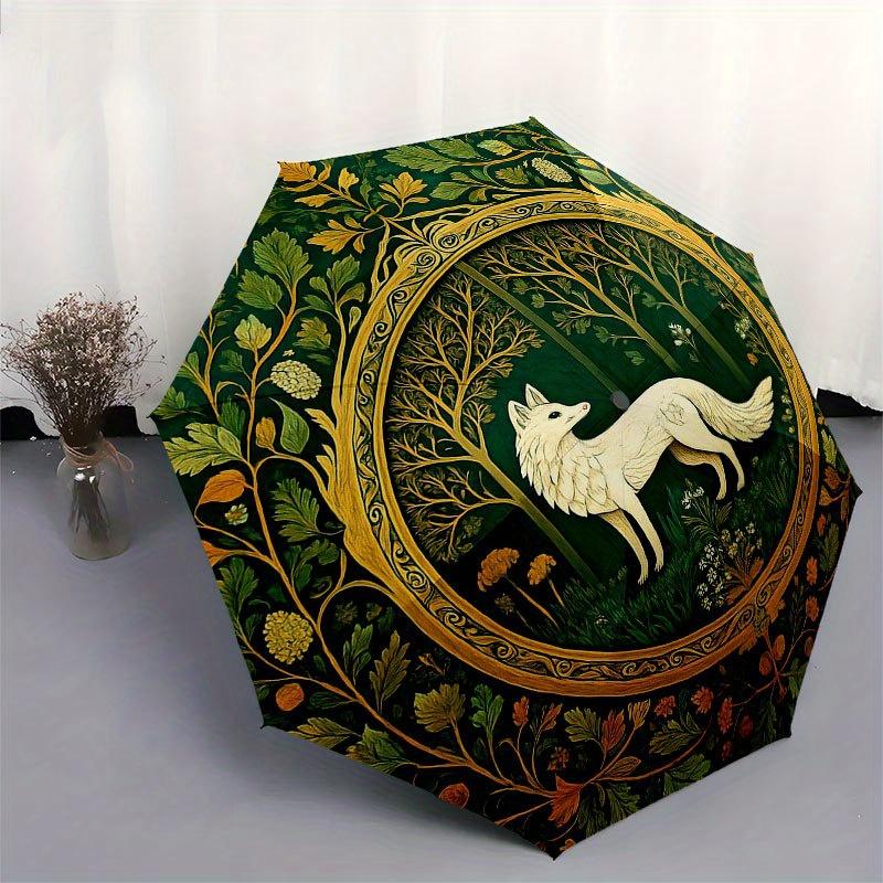 Verzauberter Wald Fuchs Wandkunst DekorationRegenschirm mit süßem Design, Tragbarer 3-fach kompakter Regenschirm für Männer & Frauen, Valentinstag Muttertag Halloween