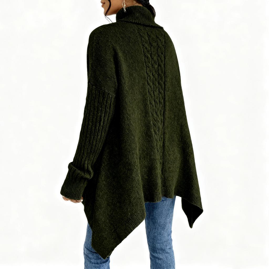 Damski Wygodny Luźny Modny Sweter Casualowy z Opuszczonymi Ramionami z Wysokim Dekoltem z Grubej Dzianiny