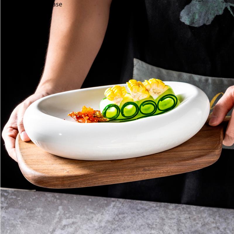 Pure White Ceramic Plate Irregular Dinner Plate Dish Fruit Tray Salad Bowl Dessert Plates Hotel Restaurant Decorative Tableware