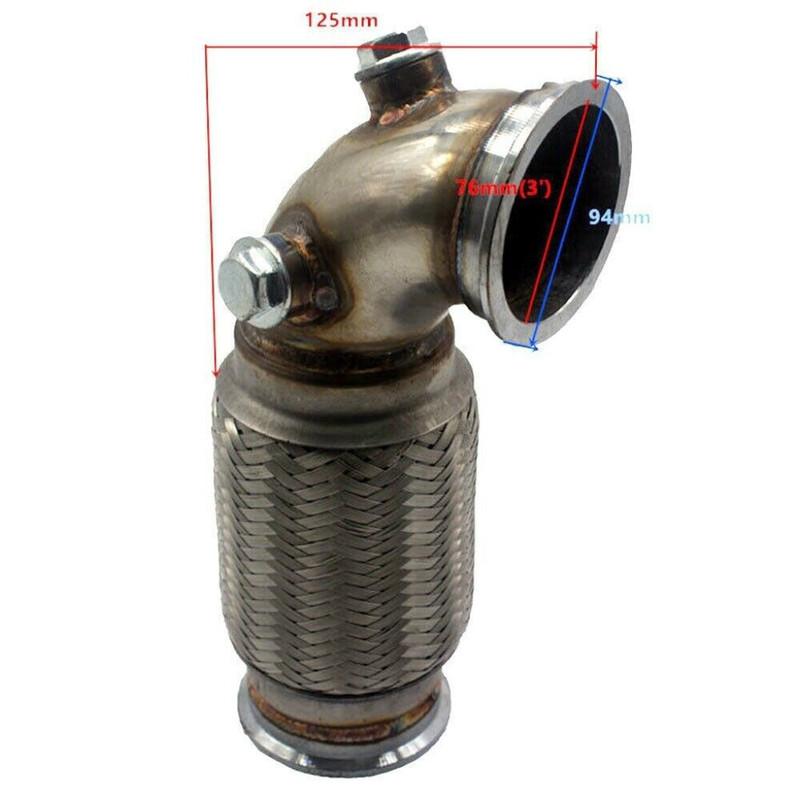 Edelstahl 3 Zoll 76mm V-Band Downpipe Flachprofil 90 Grad mit Flex-Wellrohr Autoersatzteile