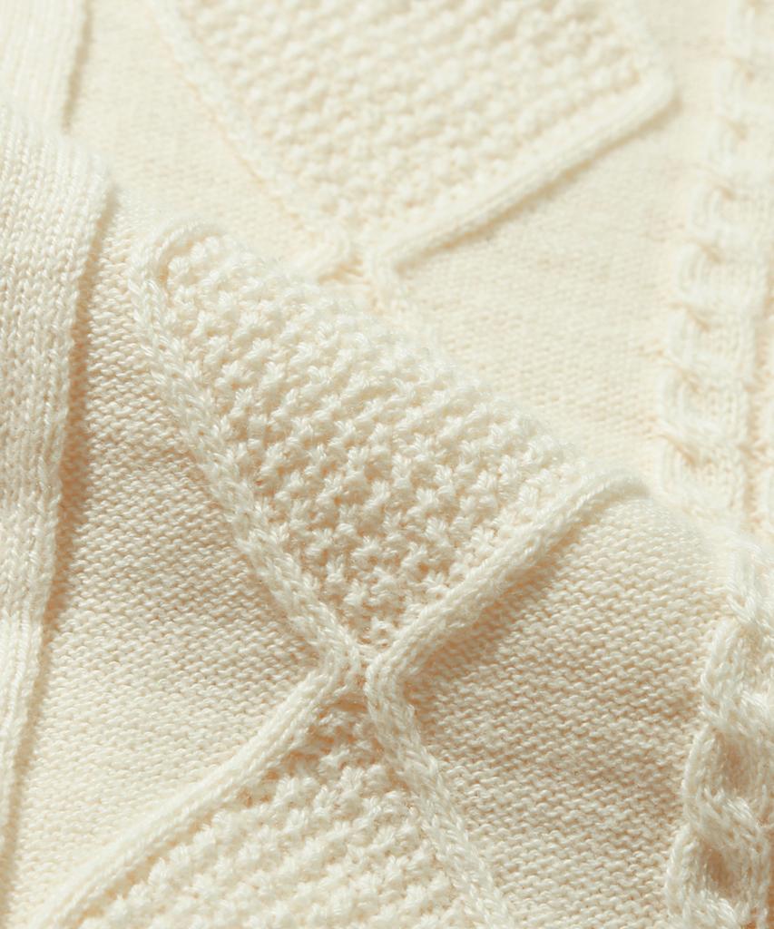 TRILLION Washable Cable Half Sleeve Button-Up Knit (Cream)