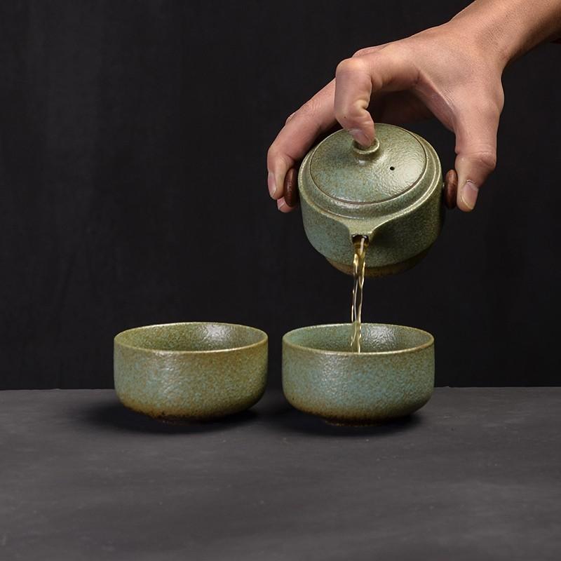 Black Ceramic Quick Tea Cup One Pot Two Cups Ceramic Kung Fu Tea Set Portable Bag