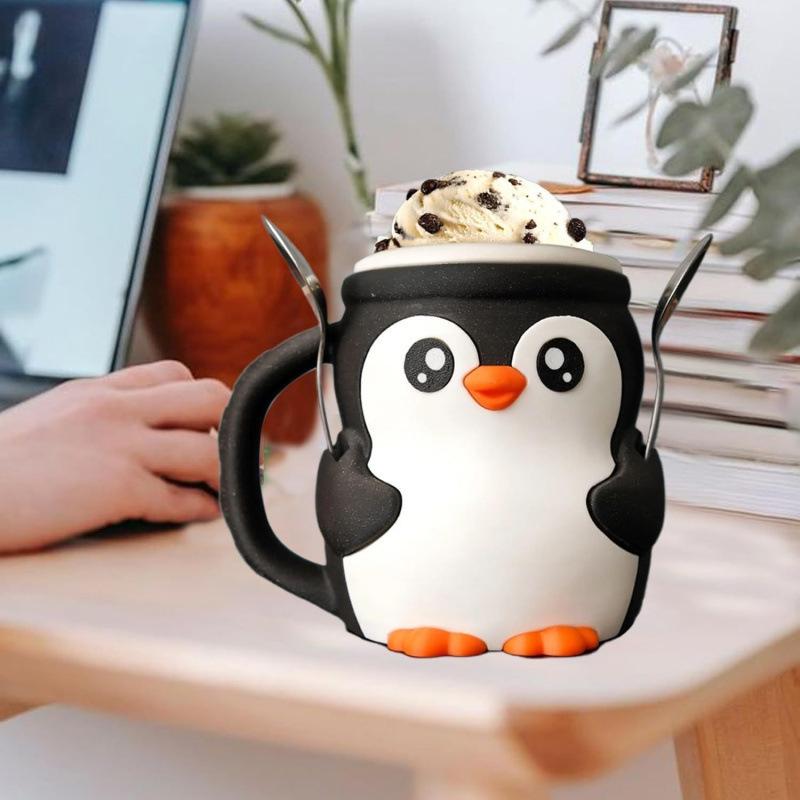 Niedlicher Pinguin Eisbecherhalter, 3D-Druck Kieselstein der Pinguin Eisbecher mit Frostschutzgriff