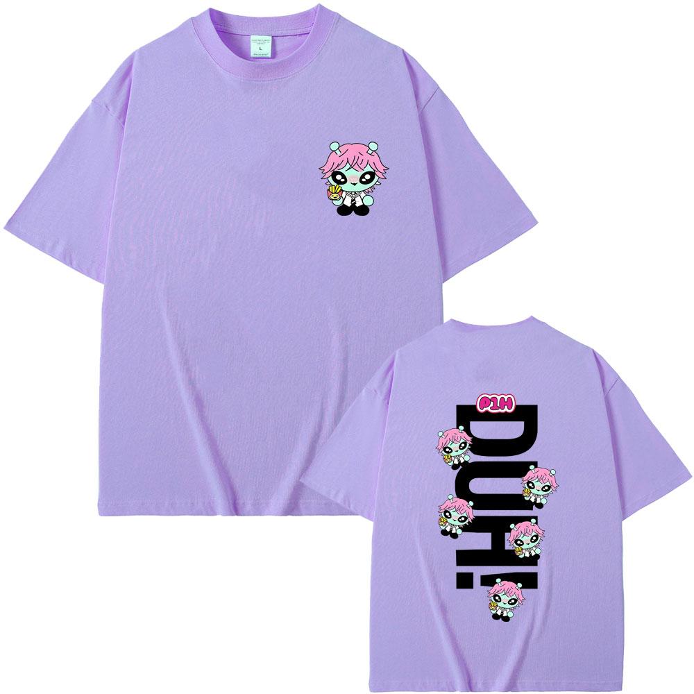 Korean Kpop P1Harmony 2025 DUH Cartoon Style Print Tshirt Cat Funny Meme T Shirt Men Women Hip Hop Fashion Oversized Tshirts