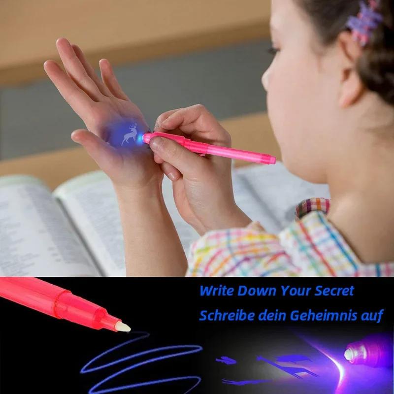 4pcs Luminous Light Pen Magic Purple UV Black Light Combo Invisible Ink Pen Educational Toys For Kids