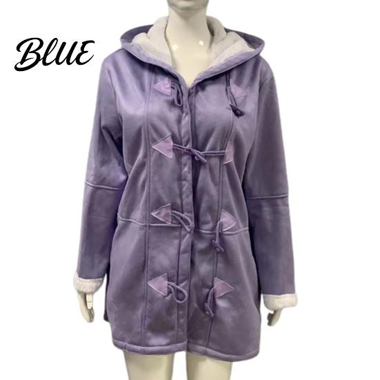 Lady Thick Coat Women Fall Winter Hooded Soft Plush Long Sleeve Mid Autumn Jacket Length Windproof Cold Resistant Buttons Loose Pockets