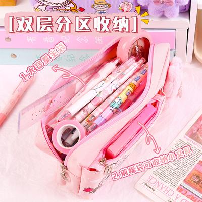 Cartoon Pattern Pencil Case Student Cute Canvas Pencil Case Large Capacity Primary and Secondary School Students Pencil Case