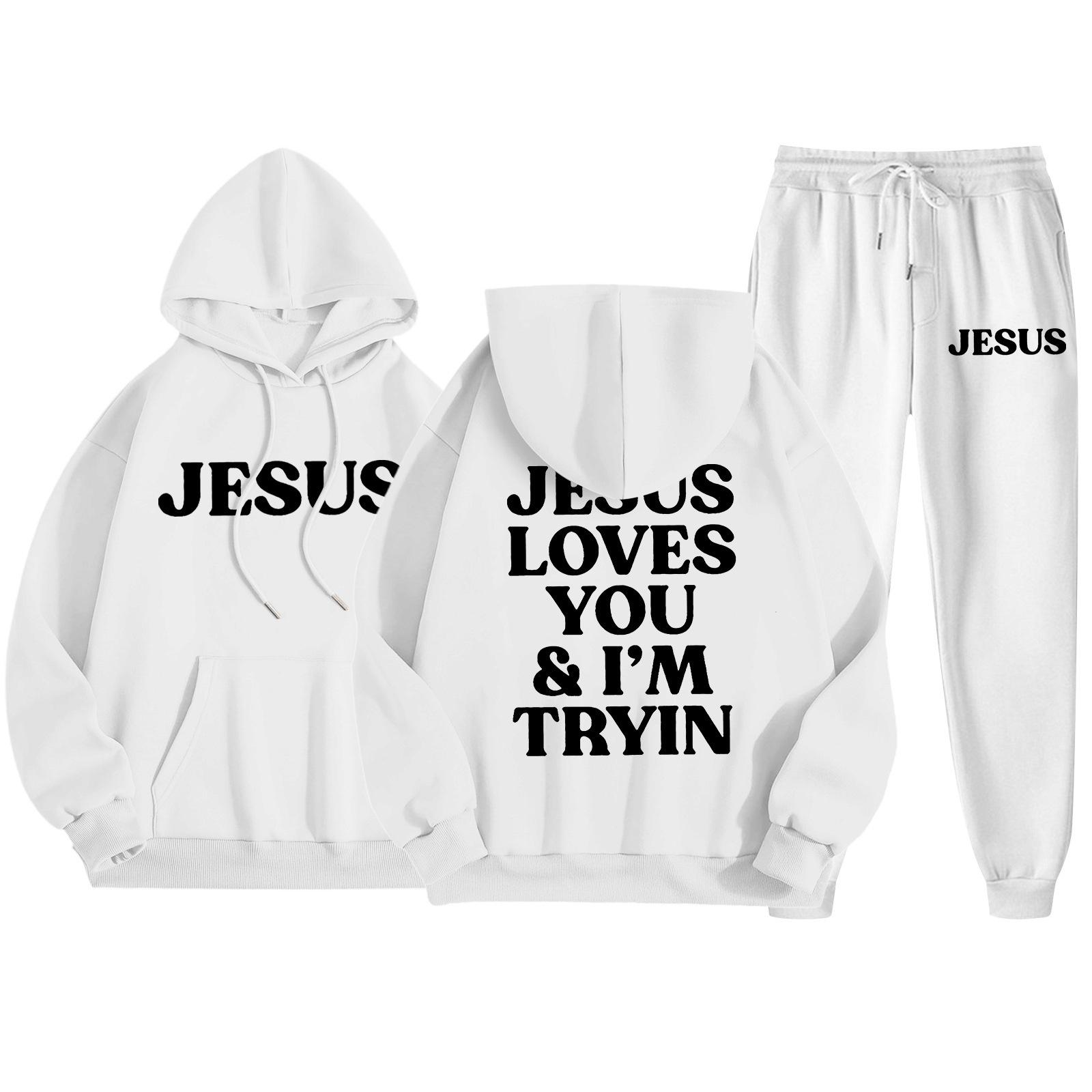 

Men s Casual Solid Color Letter-printed Sweatshirt Set, Men s Fleece Hooded Drawstring Sweatshirt And Sweatpants Two-piece Set M білий