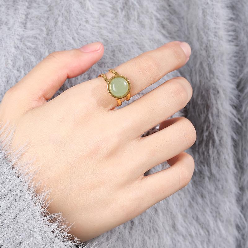 1Pcs Men's and Women's Crystal Agate Ring, Stainless Steel Ring, Retro and Simple Finger Ring