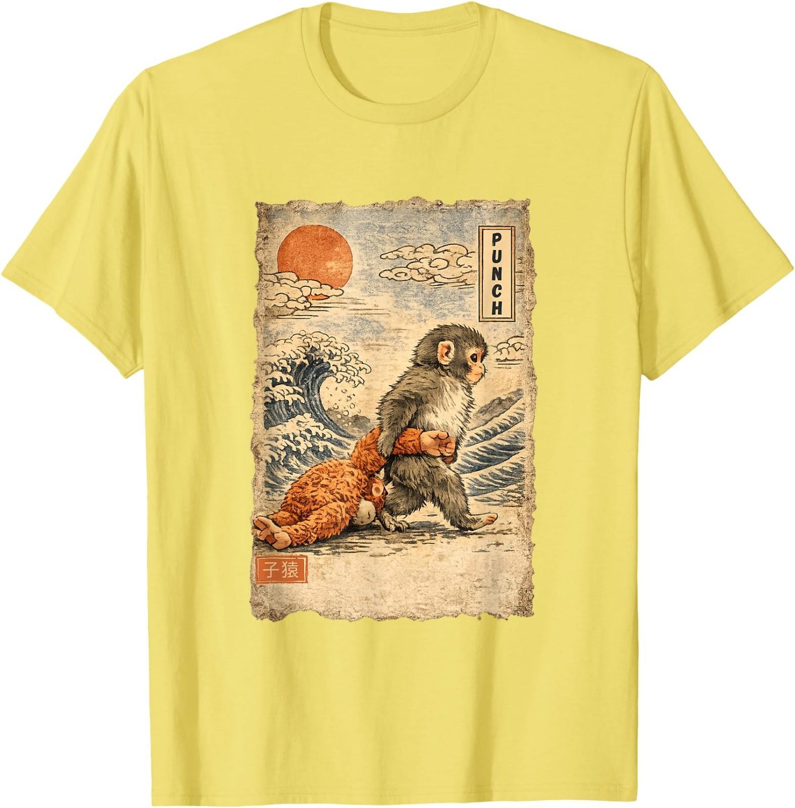 Kawaii Baby Monkey Punch Cute Japanese Macaque Ukiyo-e Art T-Shirt Size S-5XL S разноцветный