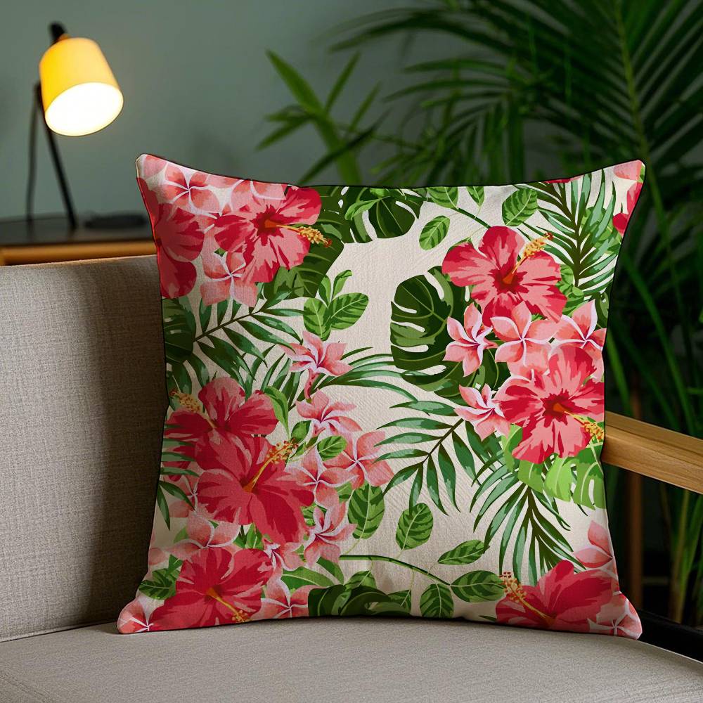 Tropical Leaves Series Pillow Case Home Dorm Chair Back Short Plush Double-sided Printing Office Nap Time Cushion Cover