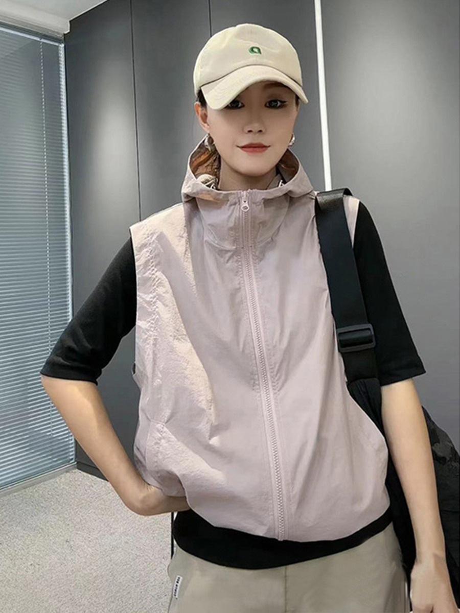 

Женский жилет-ветровка без рукавов с капюшоном - Дышащий, солнцезащитный, универсальный повседневный топ для весны/лета 2024 Medium