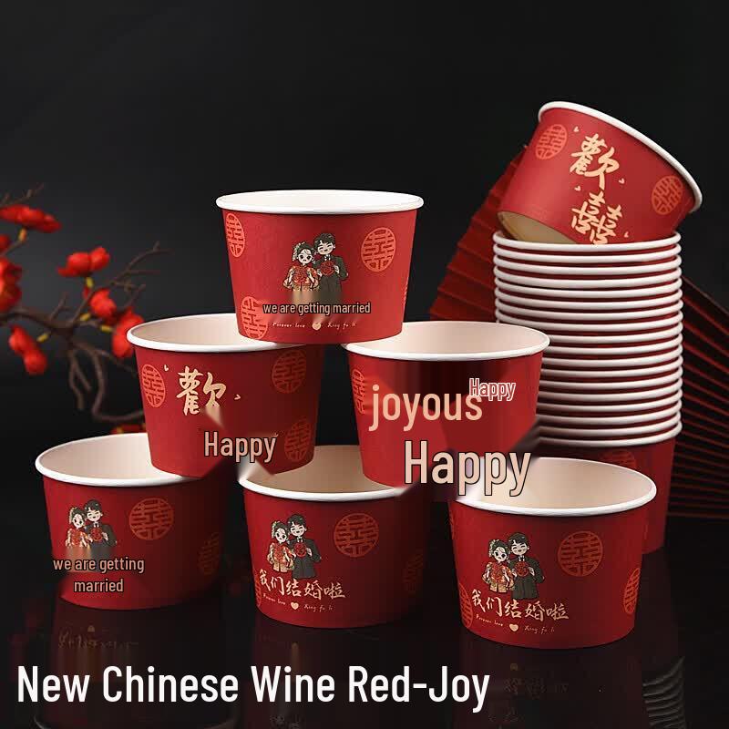 UOSO Disposable Red Wedding Banquet Paper Bowls Set
