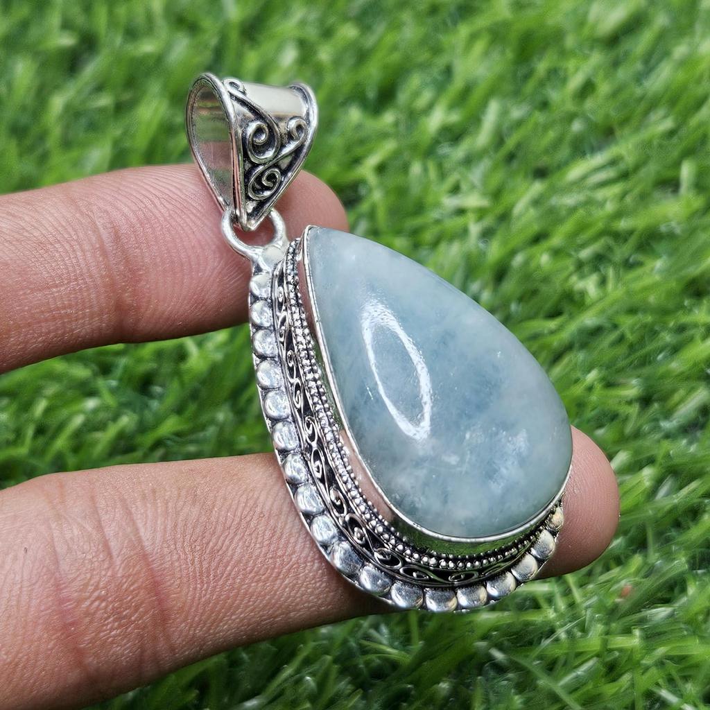 Natural Aquamarine Pendant 925 Sterling Silver Pendant Gemstone Pendant Pear Shape Pendant Gift for Her