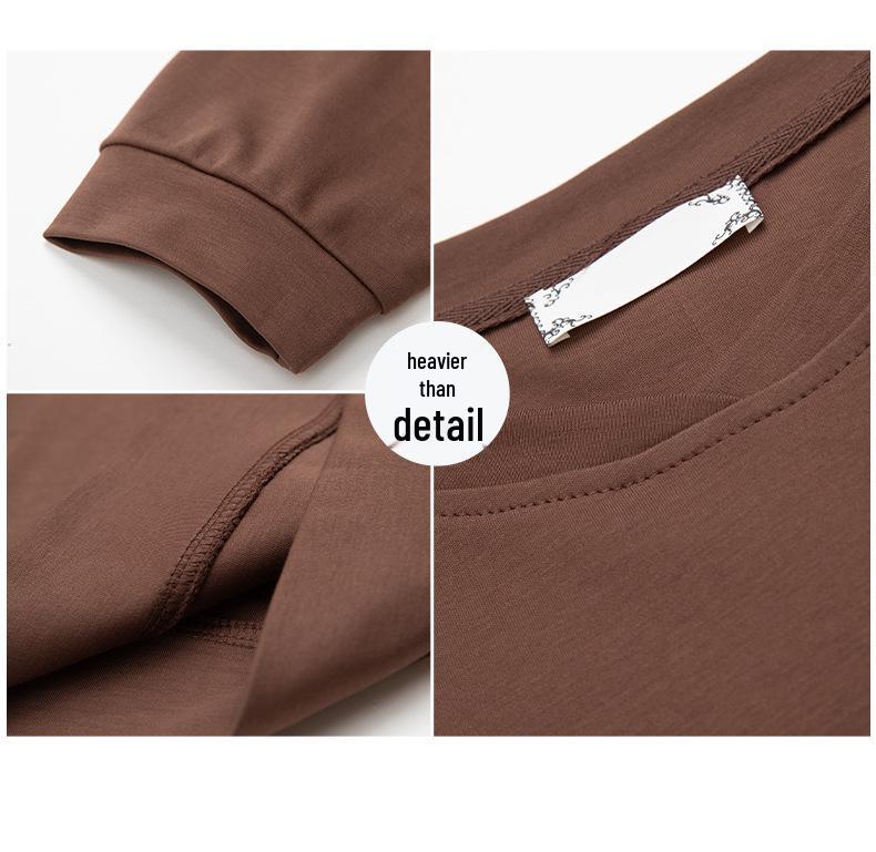 Damen Übergröße Langarm Schlankmachendes Baumwoll-Top - Unifarben, Herbststil für Mütter mittleren Alters