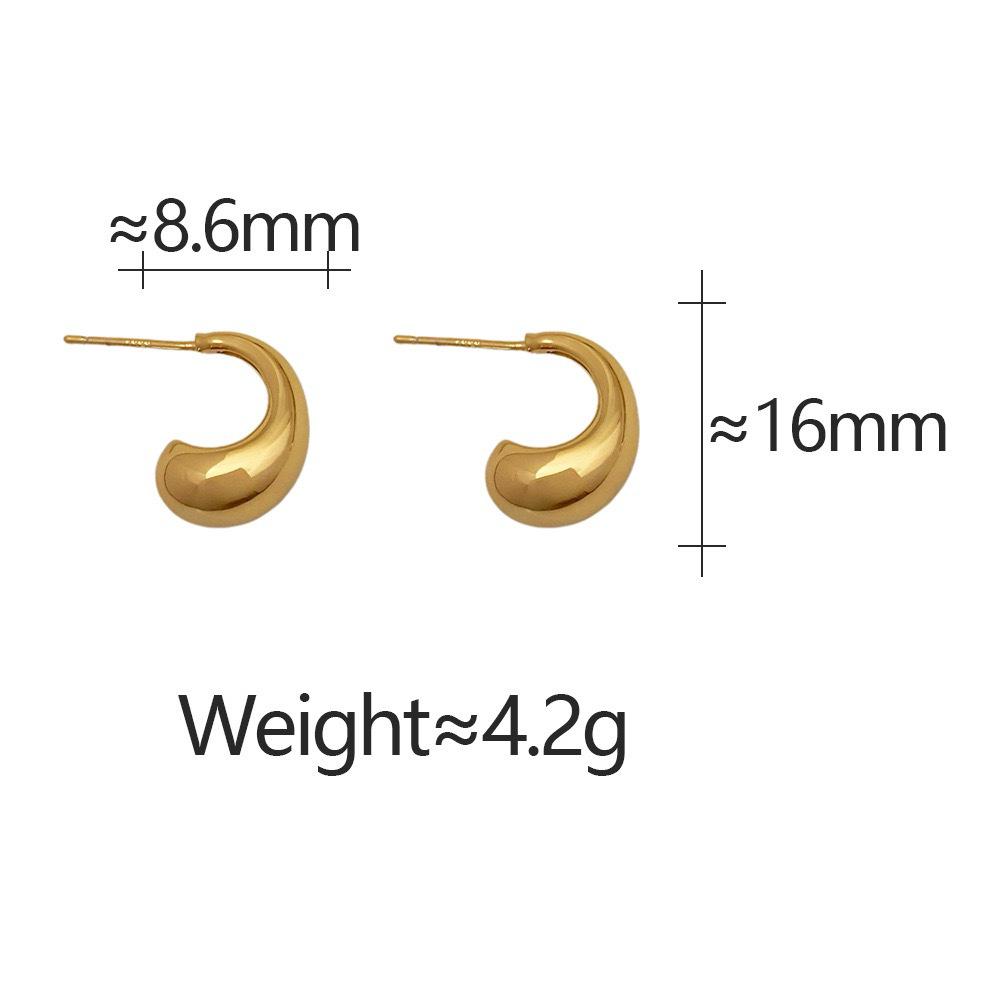 Glossy Geometric Water Drop C-Shape Earrings, 18K Gold Plated Copper, Luxe Feel, Simple Design for Women