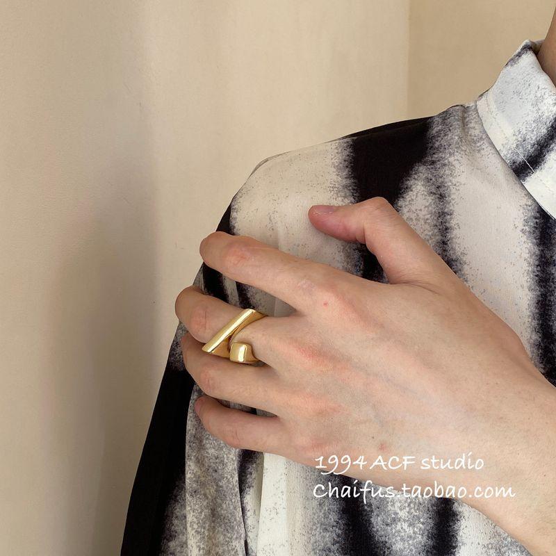 

Chai Fu Studio/J168 Fashion Cold Wind Staggered Open Ring Hip Hop Personalized, Stylish and Simple Golden Single