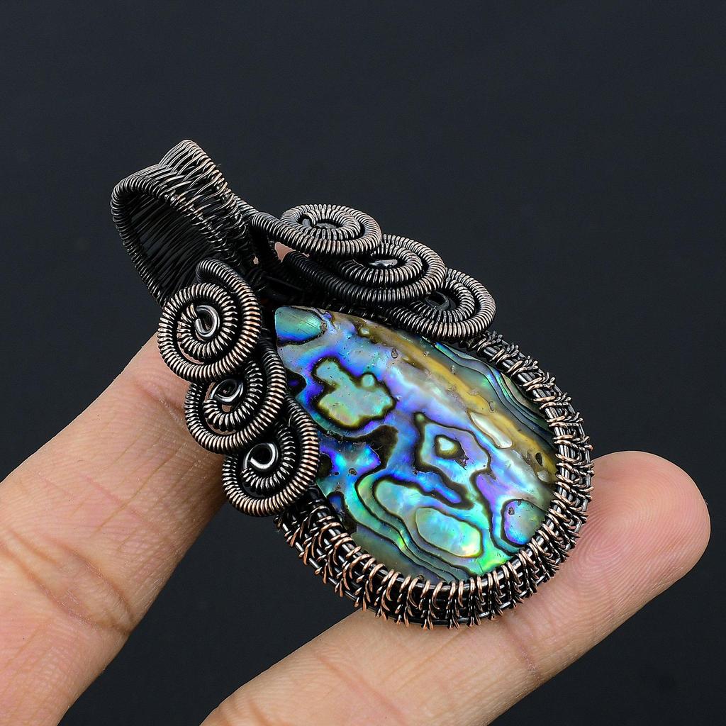 Abalone Shell 999 Copper Wire Wrapped Pendant, Handmade Gemstone Pendant Jewelry, Gifts For Wife Brand New Pendant