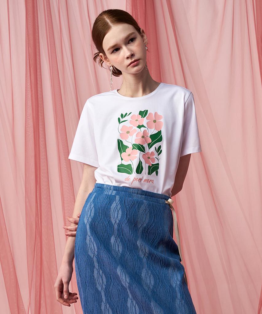 Pelimela Flower Short Sleeve T-Shirt (White)
