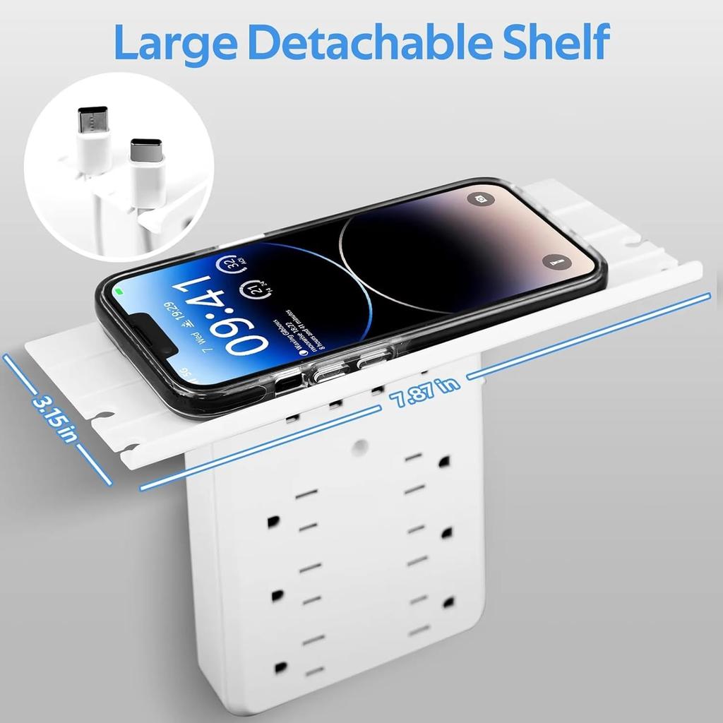 10-in-1 Wall Multi-Plug Outlet with Night Light,  Mountable Outlet Extender 8 AC Outlets, 4 USB Ports