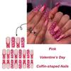 24 Pcs Coffin Shaped Artificial Nail Gradient Heart Stick On Nail Valentines Day False Nail French Tip Press On Nail