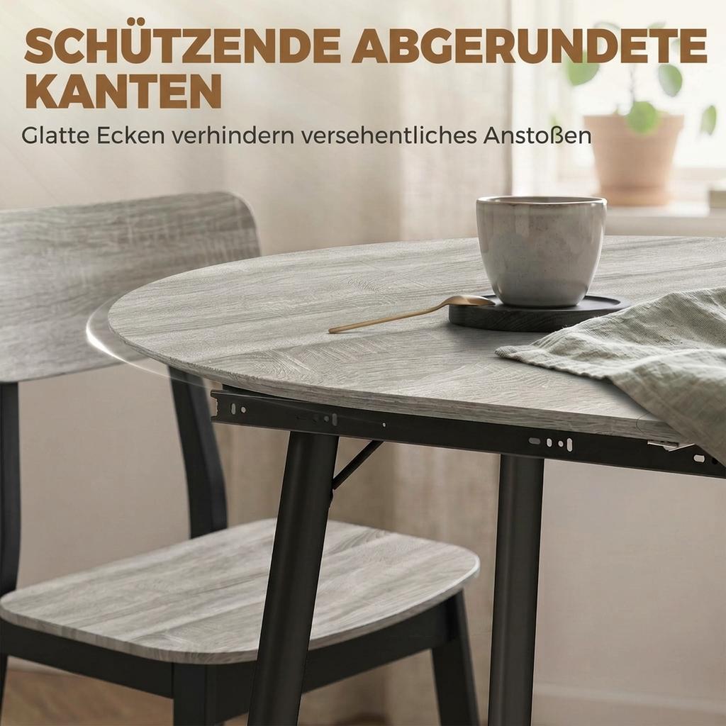 Extendable Oval Dining Table for 4-6 People, Expandable Modern Kitchen Table with Metal Frame, Gray