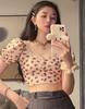 2025 Summer Women's Retro Floral Puff Sleeve Square Neck Crop Top