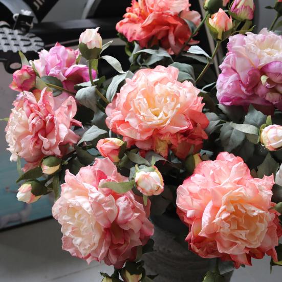 Artificial Flowers Bendable Stems Adjustable Luxury Peony Bouquet Realistic Silk Petals Home Decor for Living Room Dining Table Centerpiece