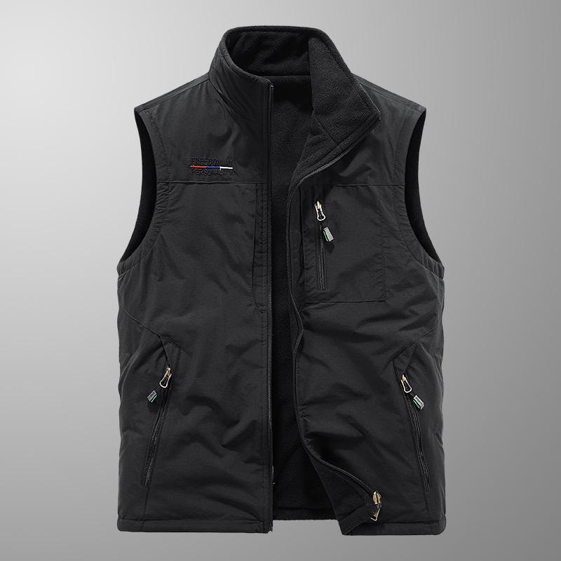 

Men s Reversible Outdoor Sports Vest: Plus Velvet, Quick-dry, Multi-pocket, for Middle-aged & Elderly, Autumn/Winter Casual Jacket 3XL чорний