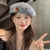 Trendy Y2K Retro Turn-Up Brim Button Plaid Cloud Cap Women Spring Black And White Plaid Beret Octagonal Hat Literary Painter Hat