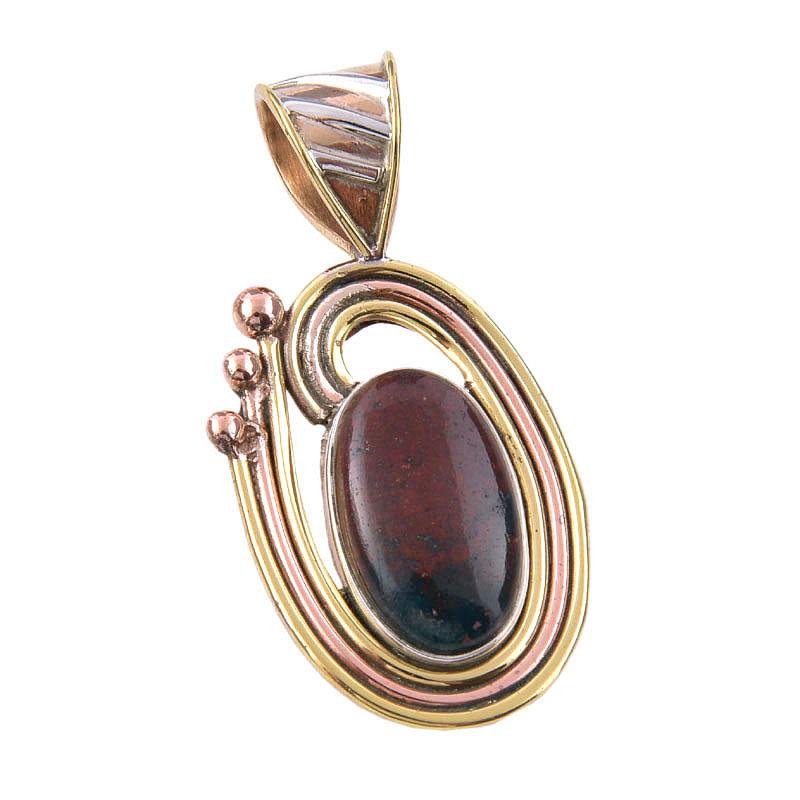 Natürlicher Heliotrop 925 Massiv Sterlingsilber Schmuck Zweifarbiger Anhänger 1,50" C4d73