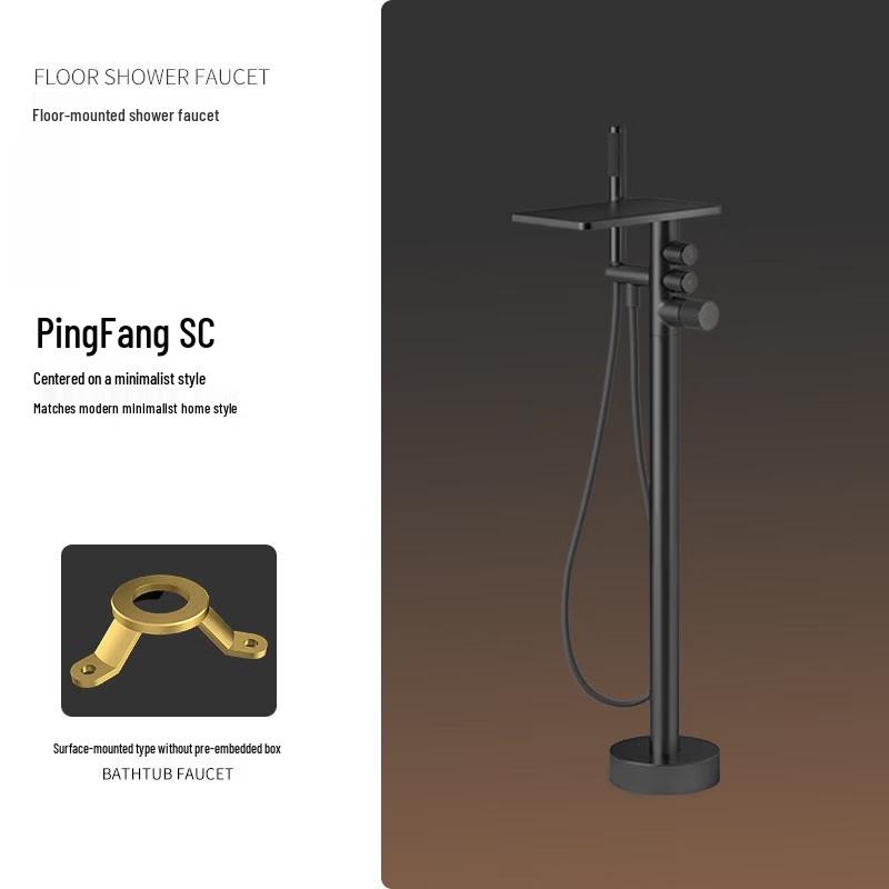 TLXT Black Deck-Mounted Bathtub Faucet with Handheld Shower