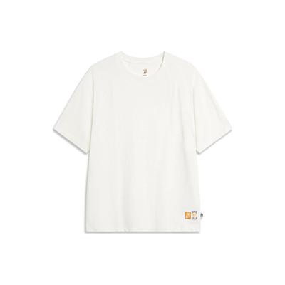 Camiseta Li Ning Badfive Cor Sólida Solta Manga Curta Unissex Tops Off-White AHST881-1