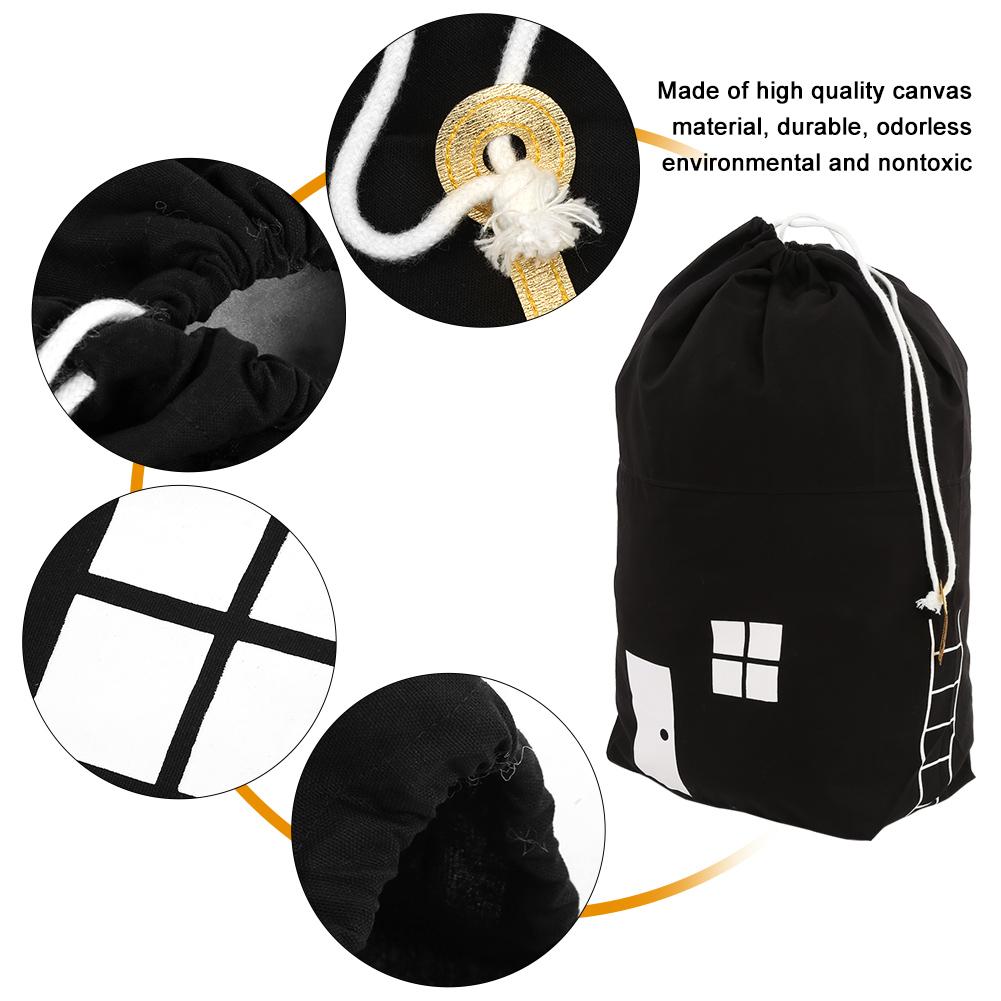 Drawstring Children Toys Storage Bag Massive Capacity House Appearance Black