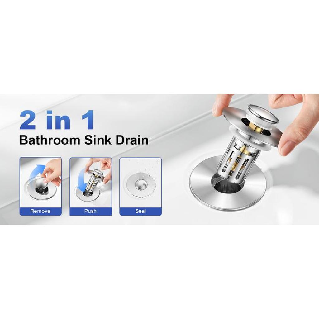 JOMST Banyo Evrensel 2'si 1 Arada Banyo Lavabo Tıpa, Pop-up Tıkanma Önleyici Çıkarılabilir Paslanmaz Çelik Filtre Sepeti Süzgeç Saç Tutucu, Koku Önleyici