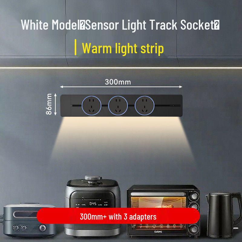 Movable Sliding Track Power Strip with Sensor Light for Kitchen & Dining Room