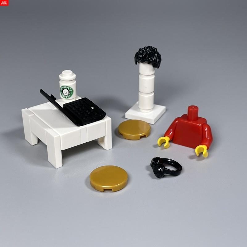 Carnet Briques MOC Tasse à Café Scène de Bureau Figurine 4cm Casque Accessoires Musicaux Blocs de Construction Éducatifs DIY Jouets pour Amis