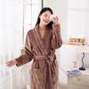 Women's Autumn Winter Thick Coral Fleece Flannel Pajamas & Mid-Length Bathrobe Set for Couples