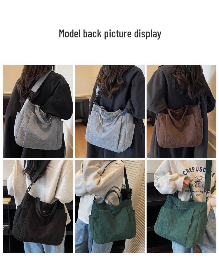 Borsa Tote in Velluto a Coste di Grande Capacità in Stile Giapponese 2025 - Borsa a Mano Versatile per Studenti, Uso Monospalla e a Tracolla