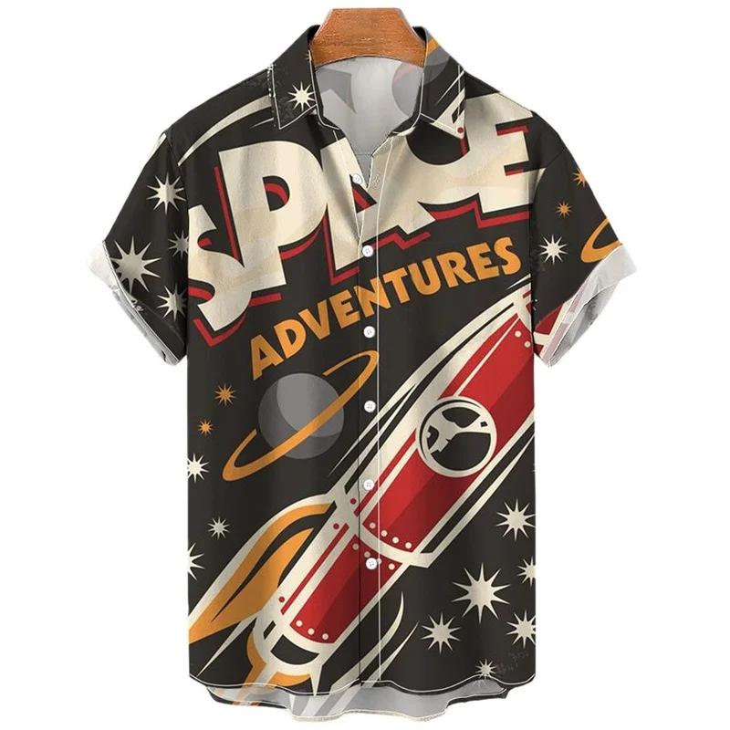 Men Clothing Hawaiian Vacation Beach Shirt Lapel Blouse Summer Casual Clothes Tops Chemise