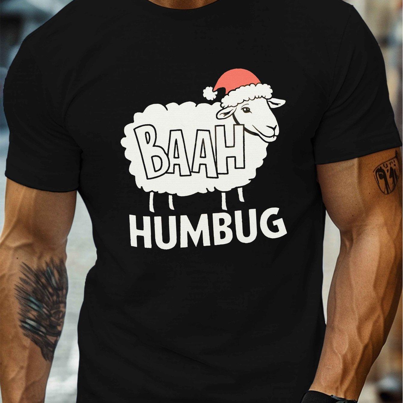 BAAH Humbug Christmas Sheep Graphic Tee Men Casual Crew Neck Short Sleeve Soft Cotton TShirt S