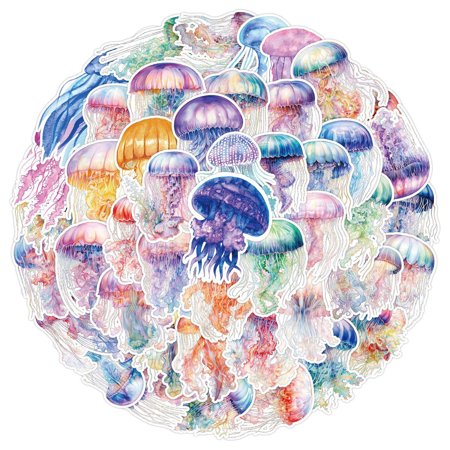 50 Colorful Jellyfish Graffiti Stickers for Laptop and Suitcase - Waterproof & Creative for Kids