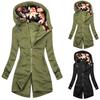Autumn Winter Women Long Sleeve Coat Zip Irregular Floral Print Hood Jacket