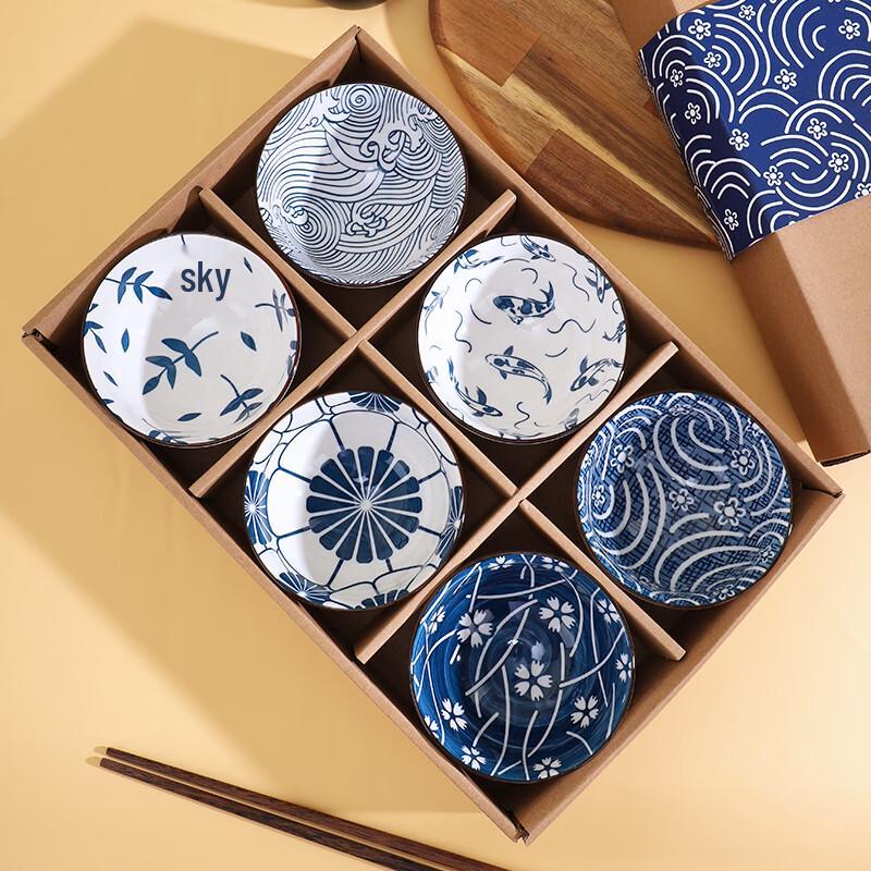 Four Seasons Camellia Blue & White Ceramic Rice Bowl Set