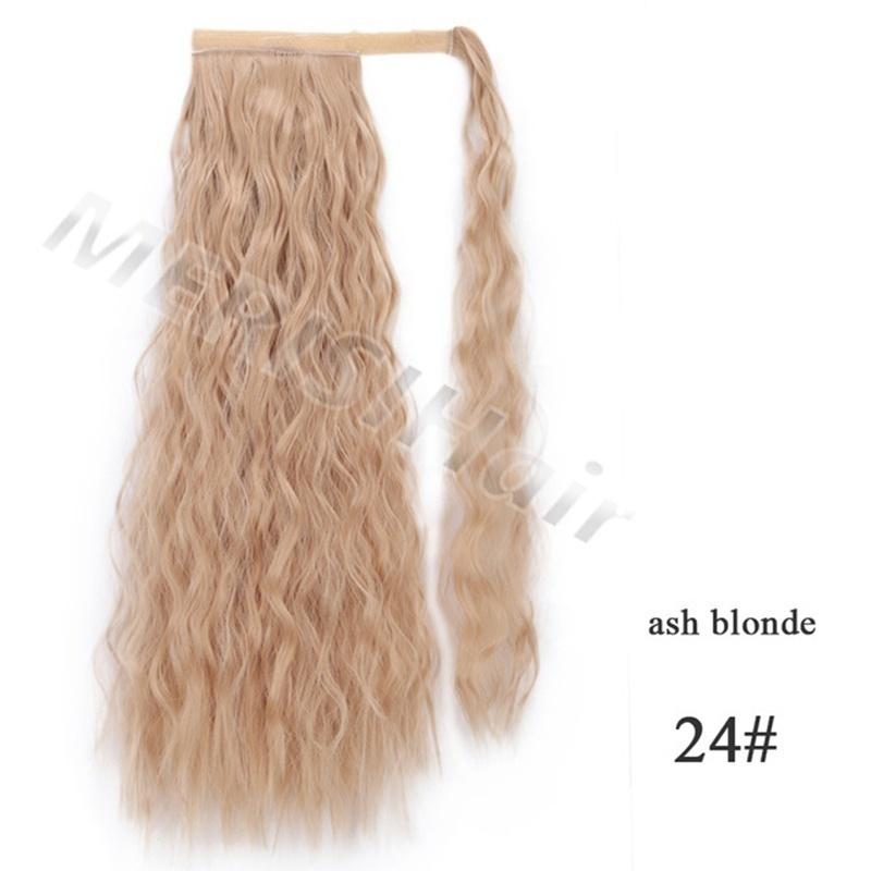Corn Wavy Long Ponytail Synthetic Hairpiece Wrap On Clip Hair Extensions Ombre Ponytail
