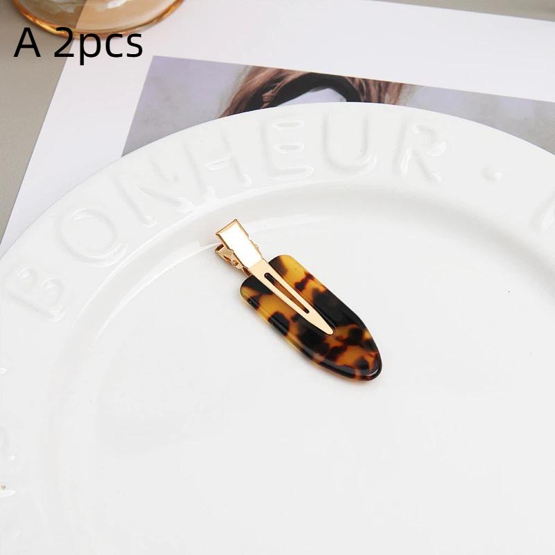2Pcs No Crease Acrylic Hair Clips With Gold Metal Clasp And Marble Pattern Perfect For Daily Wear Party Hairstyling